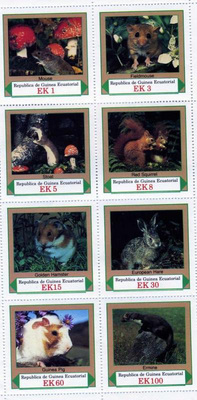 Equatorial Guinea 1978 RODENT SQUIRREL MUSHROOMS Sheet (8) Perforated Mint (NH)