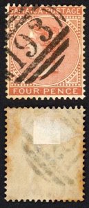 Jamaica SG22b 4d Red-brown Wmk CA (Toned) Cold Spring 193 Pmk