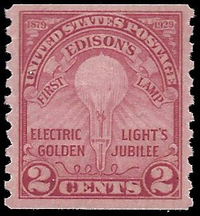 #656 2c Edison's First Lamp Coil Single 1929 Mint NH