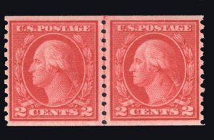 US STAMPS #492 2c COIL LINE PAIR MINT OG H LOT #80195-2