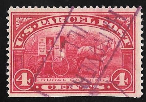 Q4 4 cents SUPER LOGO CANCEL Rural Carrier Stamps used F