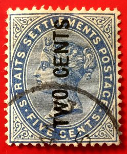 Malaya Straits Settlements 1884-85 QV TWO CENTS opt 5c FU wide EN&S  SG#77 M4882