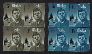 Malta President Kennedy Commemoration 2v Blocks of 4 1966 MNH SG#371-372