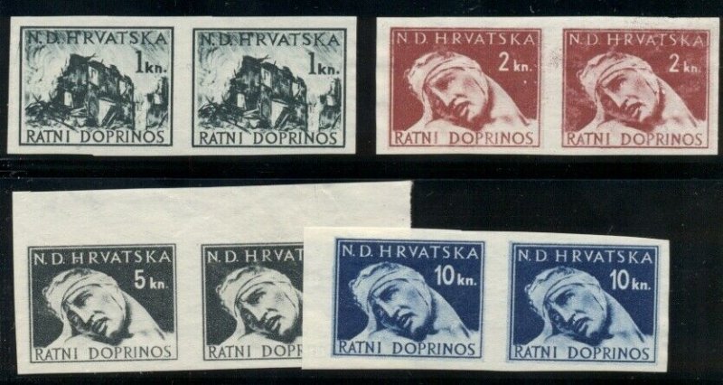 CROATIA #RA3-6, 1kn-10kn IMPERF PAIRS, unused no gum, VF