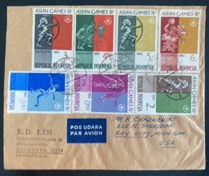 1962 Djakarta Indonesia First day Cover FDC To Bay City MI Usa Asian Games IV