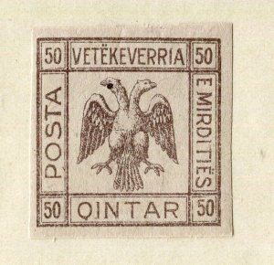 ALBANIA; 1920s early Double Eagle Imperf local issue fine Mint hinged 50q. value
