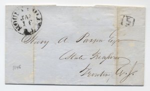 1846 Mount Holly NJ stampless cover black CDS and boxed 5 rate handstamp 6434.27