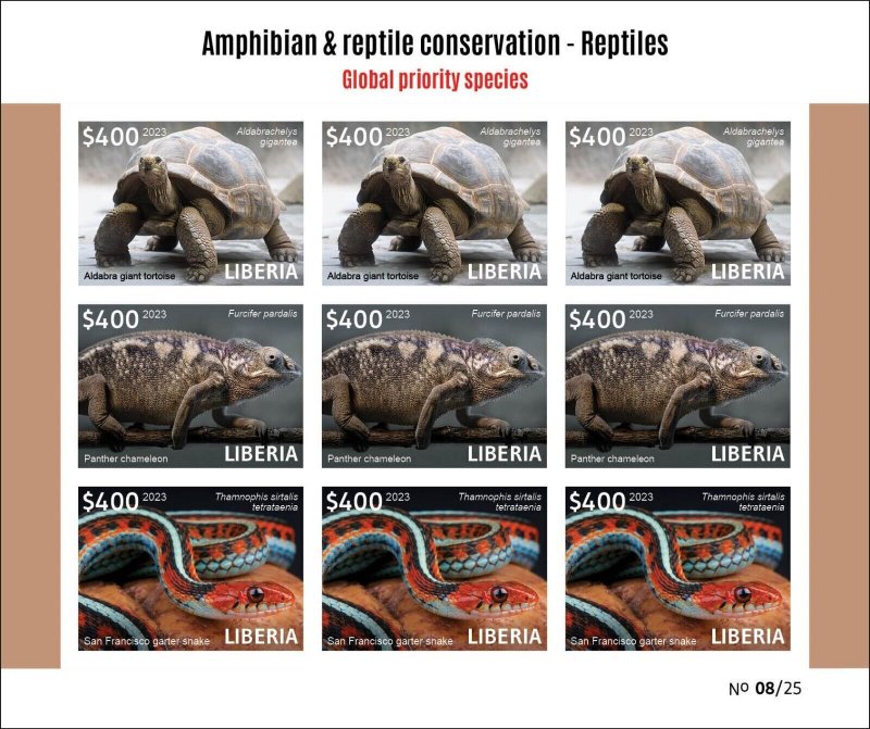 LIBERIA 2023 PACK 10 IMPERF SHEETS - REPTILES TURTLE TURTLES CHAMELEON SNAKE MNH-