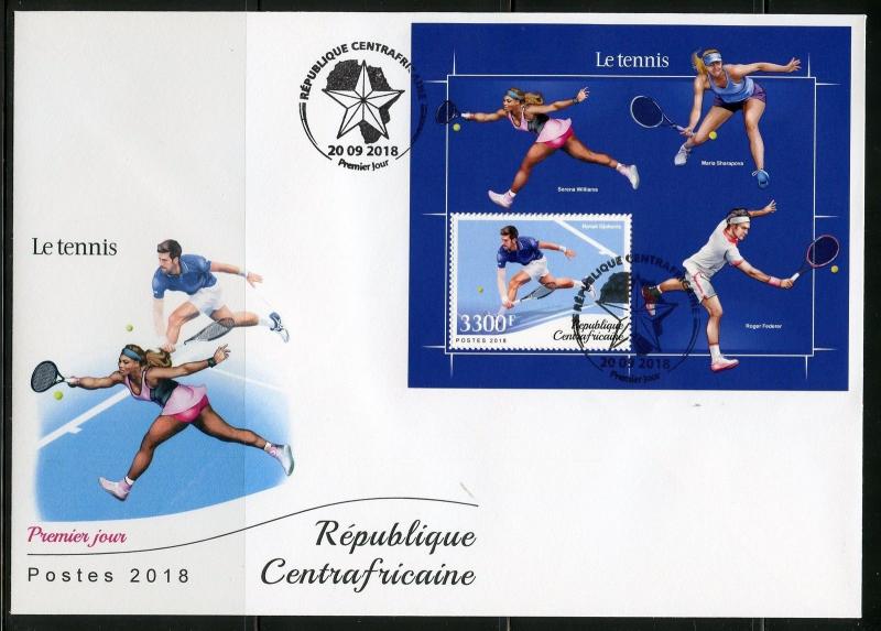 CENTRAL AFRICA 2018  TENNIS WILLIAMS FEDERER DJOKOVIC  SOUVENIR  SHEET FDC