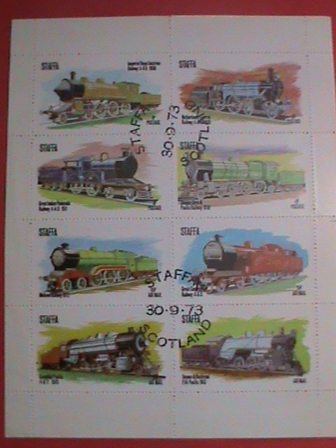 STAFFA-SCOTLAND STAMP:1973 AIRMAIL- RAILWAYS-THE TRAINS COMPLETE SET-CTO MNH