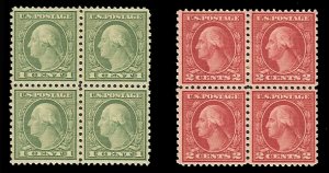 United States, 1910-30 #538,540 Cat102, 1919 1c green and 2c carmine, type II...