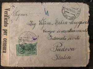 1942 Lubiana Slovenia Concentration Camp Censored Cover To Padova Italy