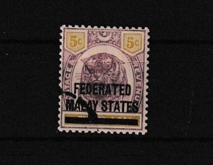 Federated Malay Straits 1900 5c Tiger SG4u Cat £190 Fine Used BP14706