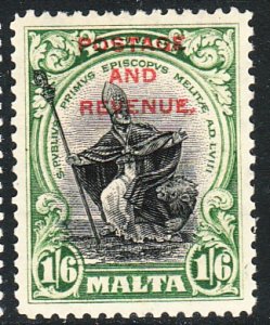1928 Malta St Publius 1/6 o/p Postage & Revenue Wmk 4 MLMH Sc# 161 CV $14.50