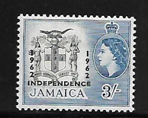 JAMAICA, 216,MINT HINGE HINGE REMNANT, ARMS OF JAMAICA, OVERPRINT