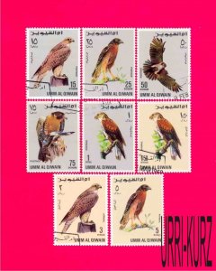 UMM AL QIWAIN 1968 Nature Fauna Predatory Birds of Prey 8v Mi225-232 CTO VF OG