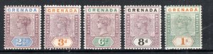 Grenada 1895-99 2 1/2d to 1s Queen Victoria SG 51-55 MH