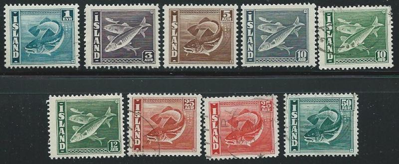 Iceland  Scott 217a, 218, 219c, 221-5, 227 CTO  Partial set