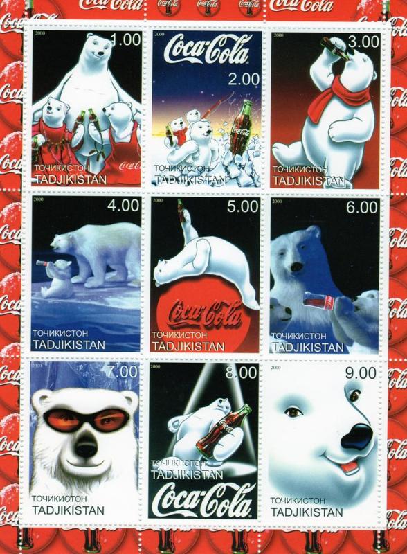 Tajikistan 2000 Coca-Cola Polar Bears Sheetlet (9) Perforated MNH