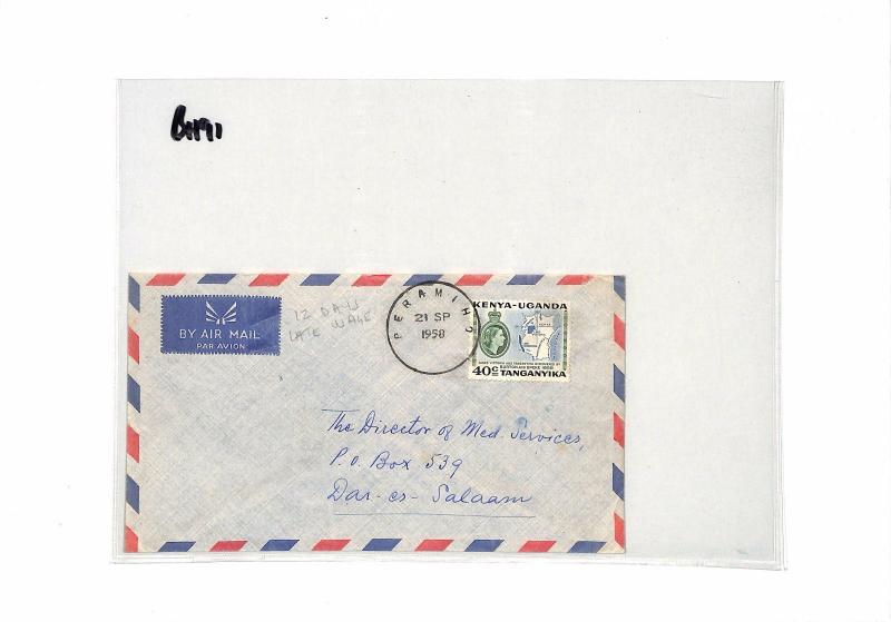 BH91 1958 British KUT TANGANYIKA AIR *Peramiho* SKELETON Cover Dar RARE Medical