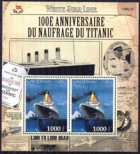 Ivory Coast 2012 Cruise Ships Titanic Sheet MNH