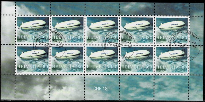 Switzerland 2004,Sc.#1183 used full sheet Zeppelin NT