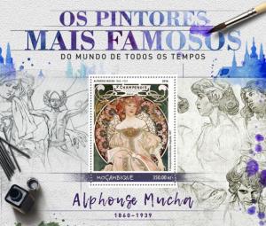 MOZAMBIQUE - 2016 - Painters. Alphonse Mucha - Perf Souv Sheet - MNH