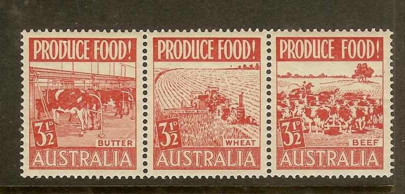 Australia, Scott #255a, 3 1/2p Produce Food!, Strip of 3, MNH