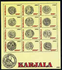 KARJALA - 1996 - Early Coins - Perf 12v Sheet - Mint Never Hinged -Private Issue