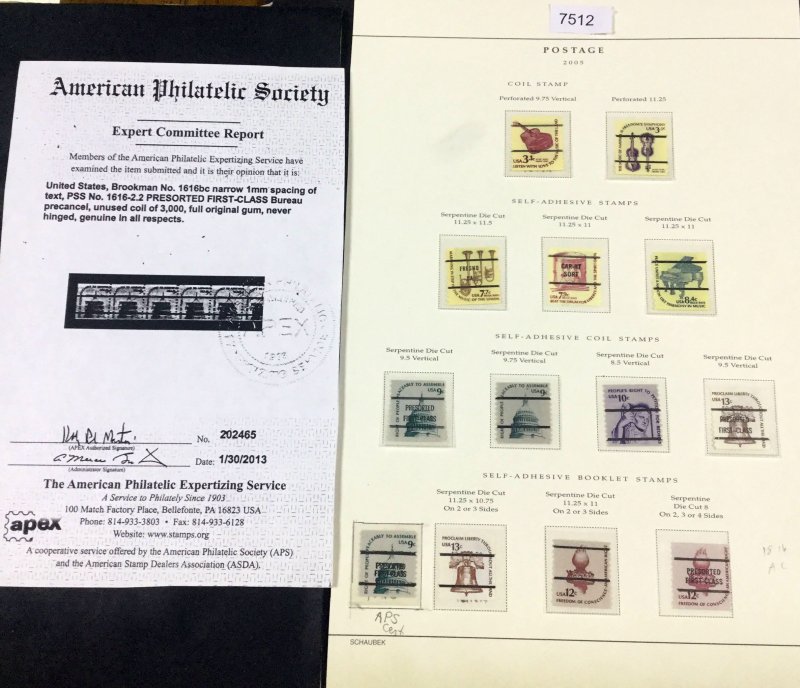 Us Stamps 2005 Mint Og Nh Collection Aps Cert Lot 7512 United States General Issue Stamp 2037