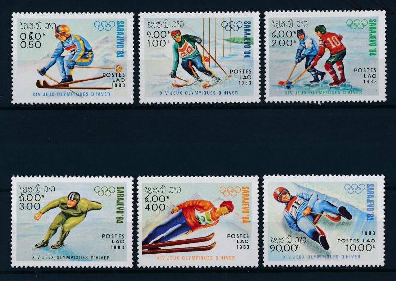 [55569] Laos 1983 Olympic games Icehockey Skiing Luge Skating MNH