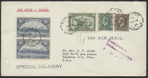 1934 Special Delivery Cover Halifax NS to Oklahoma via Buffalo and Cleveland
