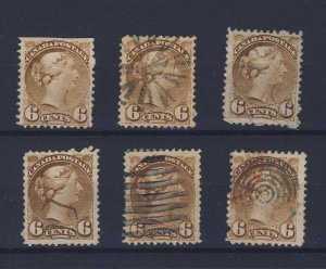 6x Canada Queen Victoria SQ Stamps #43-6c 1x MNG 5x Used Guide Value = $100.00