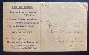 1937 Ahmedabad India Advertising Cover Indianapolis IN Usa Back Stamps