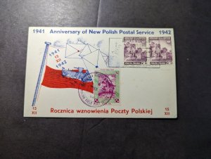1942 Poland Souvenir Cover Polish FPO Anniversary of New Polish Postal Service