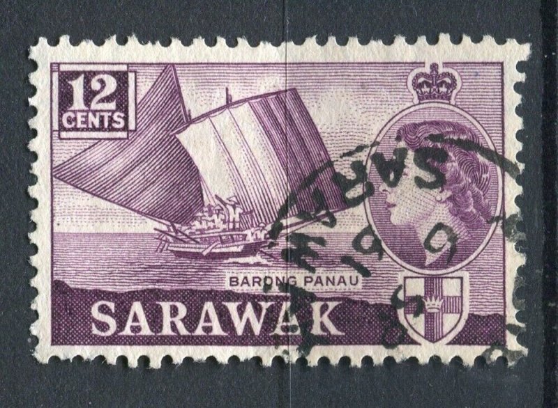 SARAWAK; 1953 early QEII pictorial issue fine used 12c. value