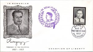 Philippines FDC 1957 - Ramon Magsaysay - 5c Stamp - Single - F43288