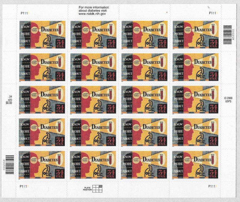 USA 3503 MNH SHEET DIABETES