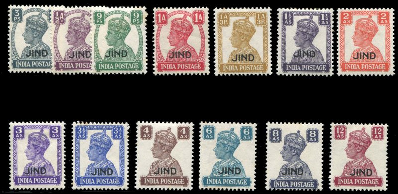 Indian States - Jind #165-177 Cat$96.15, 1942-43 George VI, complete set, lig...