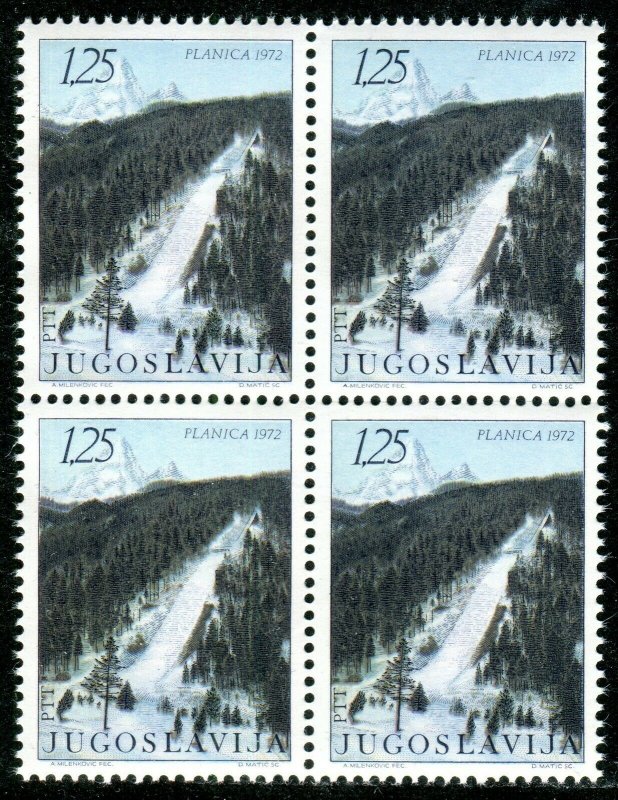 1450a - Yugoslavia 1972 -  Ski Jump Track - Planica - Slovenia - MNH Block of 4