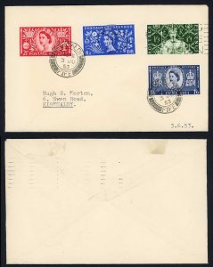 SG532-5 1953 Coronation Set on Plain First Day Cover Cat 75 pounds