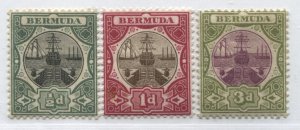 Bermuda 1902 1/2d, 1d, and 3d mint o.g. hinged