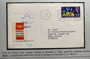 1964 Liverpool England First Day Cover Local Air Letter Stamps Cambrian Airways