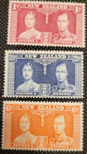 New Zealand, 1937, George VI Coronation,#223-25, set of 3, MH, SCV$1.75