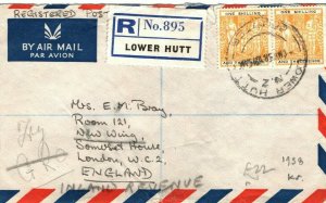 NEW ZEALAND Cover *Lower Hutt* Registered Air Mail GB London 1938{samwells}LS36