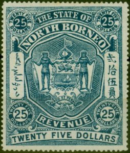 North Borneo 1894 $25 Blue Revenue Very Fine VLMM 