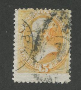 1873 US Stamp #163 15c Used Average Faded Multiple Cancel Catalogue Value $150