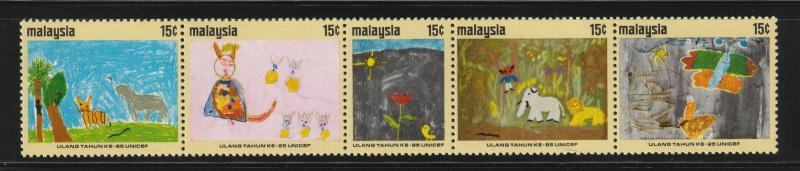 Malaysia 1971 25th Anniversary of UNICEF setenant strip of 5V MLH SG#87a