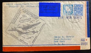 1939 Dublin Ireland First Flight Airmail Cover FFC To New York USA Black Cachet