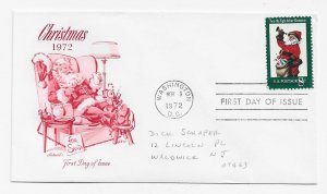 US 1472 8c Christmas Issue Santa single on FDC Artmaster Cachet ECV $6.00